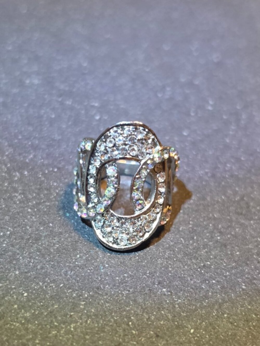 Silver tone Double‑Loop Rhinestone Ring - Picture 2 of 7